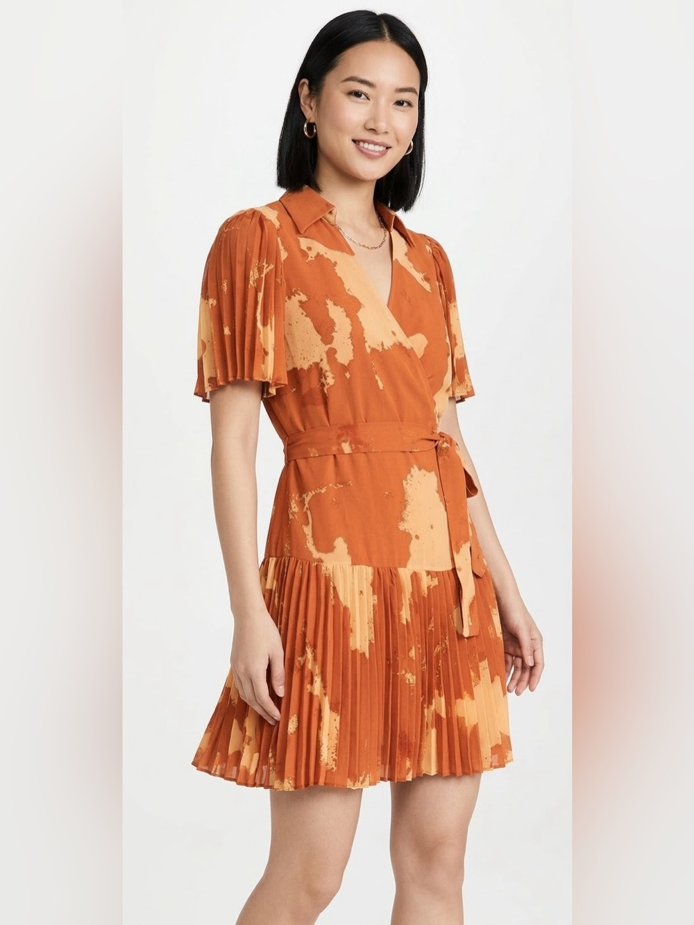 Alexis for Target Orange and Cream Pleated Wrap Mini Dress Small